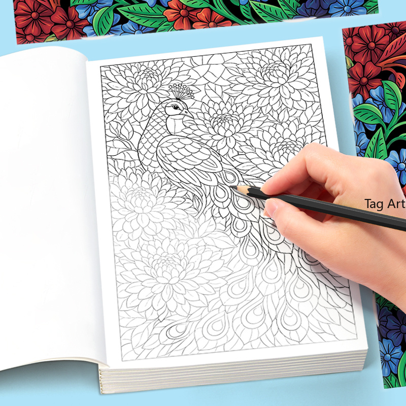 Adult Coloring Book Stress Relief - การทำสมาธิสำหรับผู้ใหญ่, การบรรเทาความเครียด, การบรรเทาความวิตกกังวล, สมุดระบายสีธีมสัตว์/ดอกไม้/มันดาลา, สมุดฝึกวาดภาพสร้างสรรค์งานศิลปะ