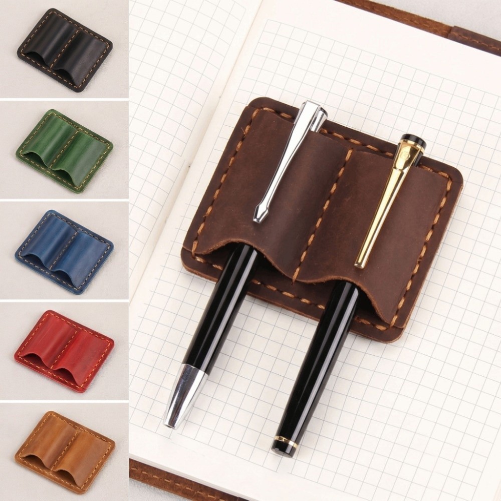 Vintage Leather Journal Notebook - ที่ใส่ปากกาหนังวินเทจแบบคู่ ดีไซน์หรูหรา ทำมือ สไตล์เรโทร พร้อมคลิปโลหะกันหลุด สำหรับใส่ปากกาในสมุดบันทึก