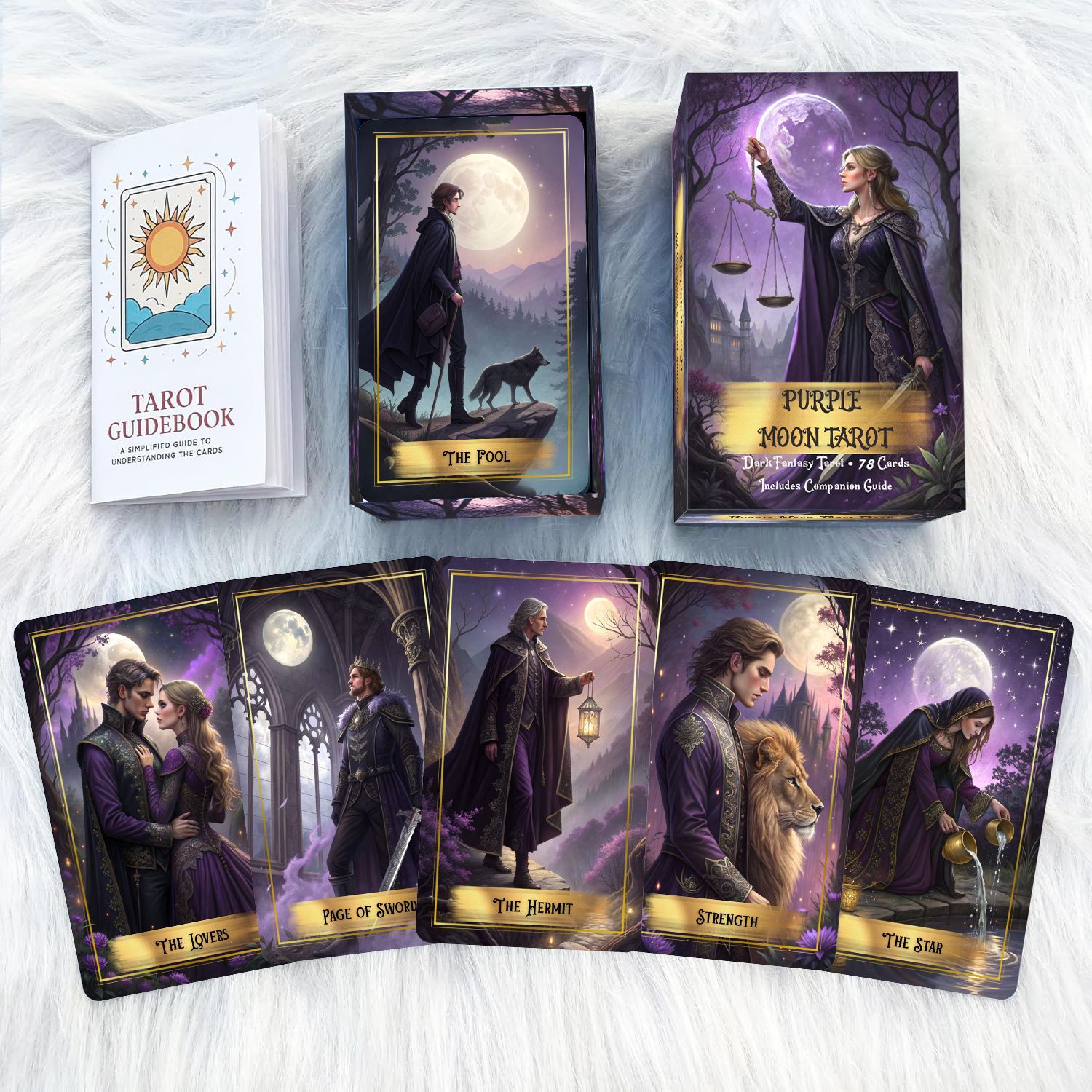ชุดไพ่ทาโรต์มูนสีม่วงพร้อมคู่ม - Tarot Deck With Guidebook บทวิจารณ์และราคา